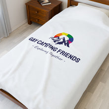 Load image into Gallery viewer, Velveteen Plush Blanket - Gay Camping Friends Logo