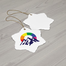Load image into Gallery viewer, Gay Camping Friends Ceramic Christmas Ornaments - 3 Shapes