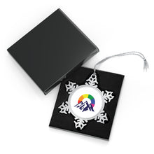 Load image into Gallery viewer, Gay Camping Friends Metal Pewter Snowflake Christmas Ornament