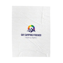 Load image into Gallery viewer, Velveteen Plush Blanket - Gay Camping Friends Logo
