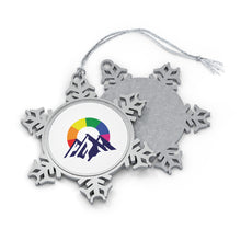 Load image into Gallery viewer, Gay Camping Friends Metal Pewter Snowflake Christmas Ornament
